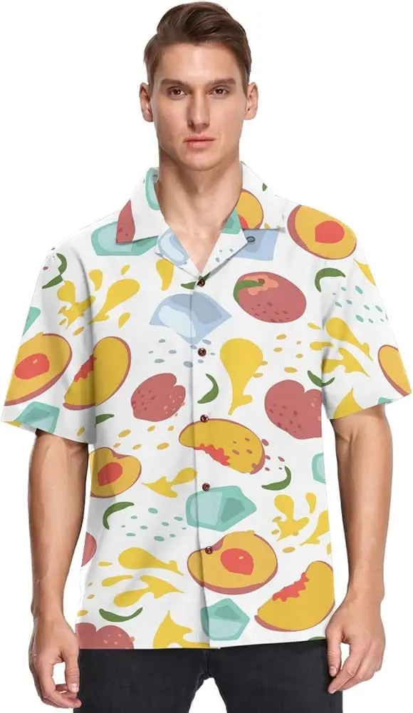 

Hawaiian Shirt For Men - Lemon (2) Short Sleeve Button Down Casual Cuban Shirts For Men And Boys