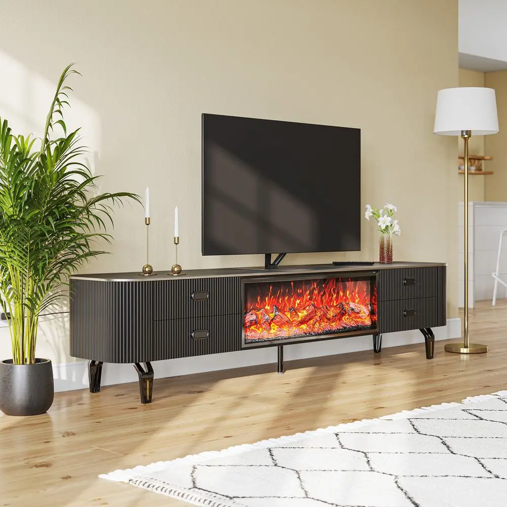 French Light Luxury Fireplace TV Cabinet 3D Simulation Flame False Fireplace Floor Counter TV Display Cabinet Global Export Stan