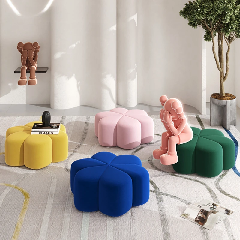 

Petal-Shaped er Ottoman Dressing Makeup Shoe Stool Pouf Soft Fleece Bench Adults Home Decor Furniture