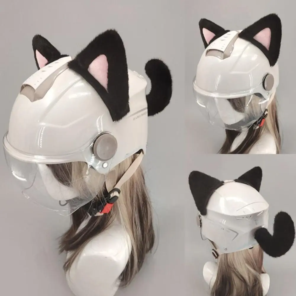 New Soft Helmet Cat Ear Decoration Removable Reusable Helmet Cat Tail Sticker Lightweight Helmet Accessory Ski Helmet