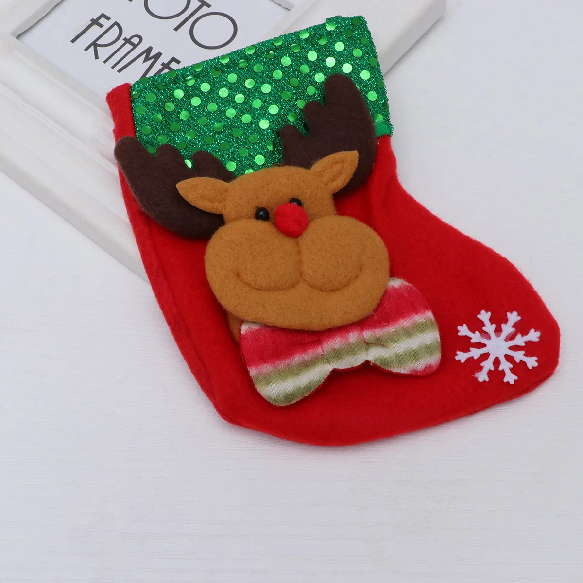 

4 pcs Christmas Stockings Hanging Decor Gift Sock Holiday Party Favors Santa Snowman Deer Bear Pattern Small Size Xmas Tree
