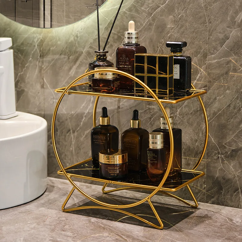2-poziomowy organizer łazienkowy Blat Organizer do makijażu Przechowywanie kosmetyków Stojak ekspozycyjny Taca na przybory toaletowe Komoda Uchwyt na perfumy Złoty