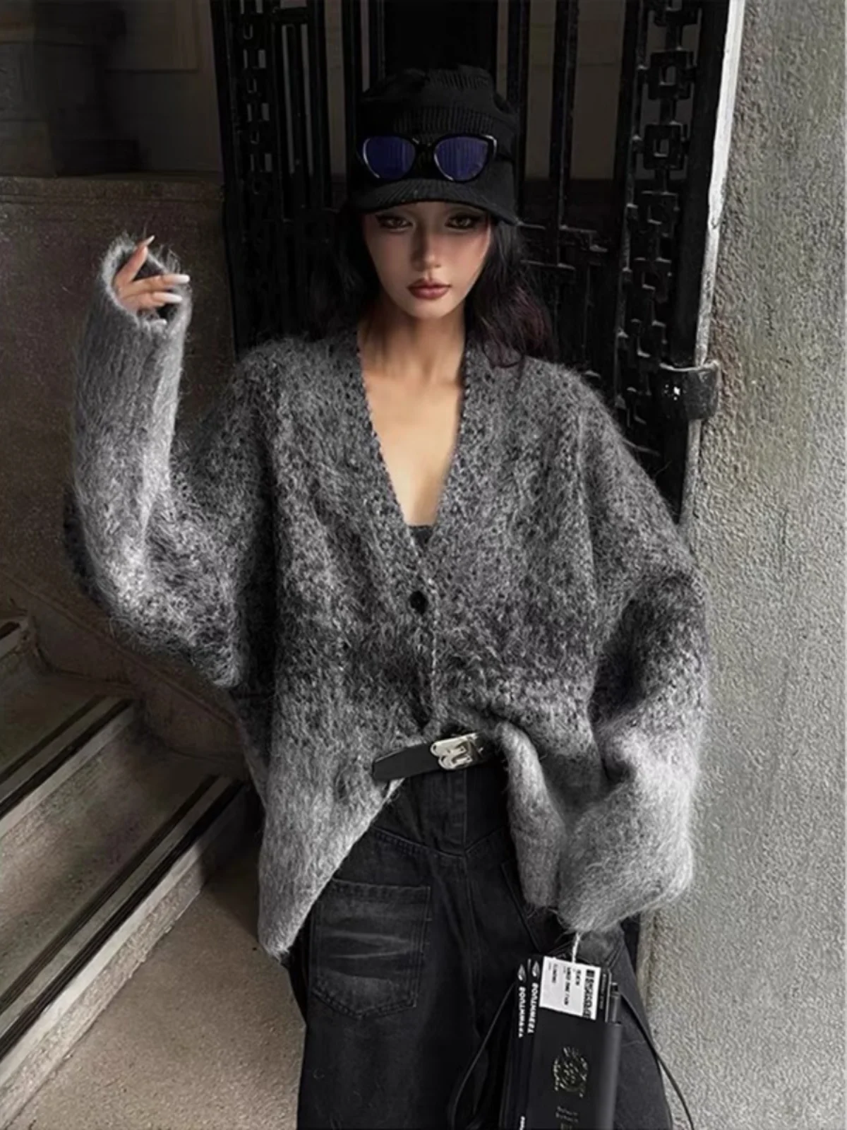 البلوزات لاعبا بالأزرار النسائية للمرأة الكورية نمط المخلوطة غزل الدانتيل الحدود العادية القوطية الشرير ثقافة فرعية بديلة Ins #3