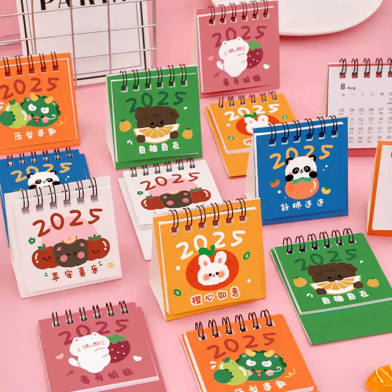 1~6PCs Desk Calendar Mini 2025 Cartoon Standing Flip Desktop Calendar, Small Daily Planning Monthly Calendar for Home