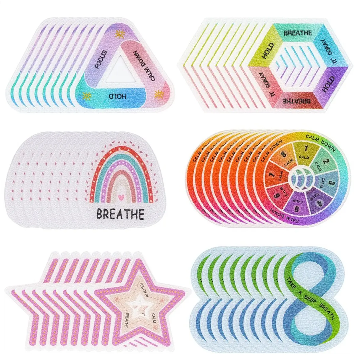 Eco-friendly 60 Pcs Calm Strips,Anxiety Sensory Stickers,Breath Strips,Anxiety Relief Items for Mood Calming Stress Relief Stick