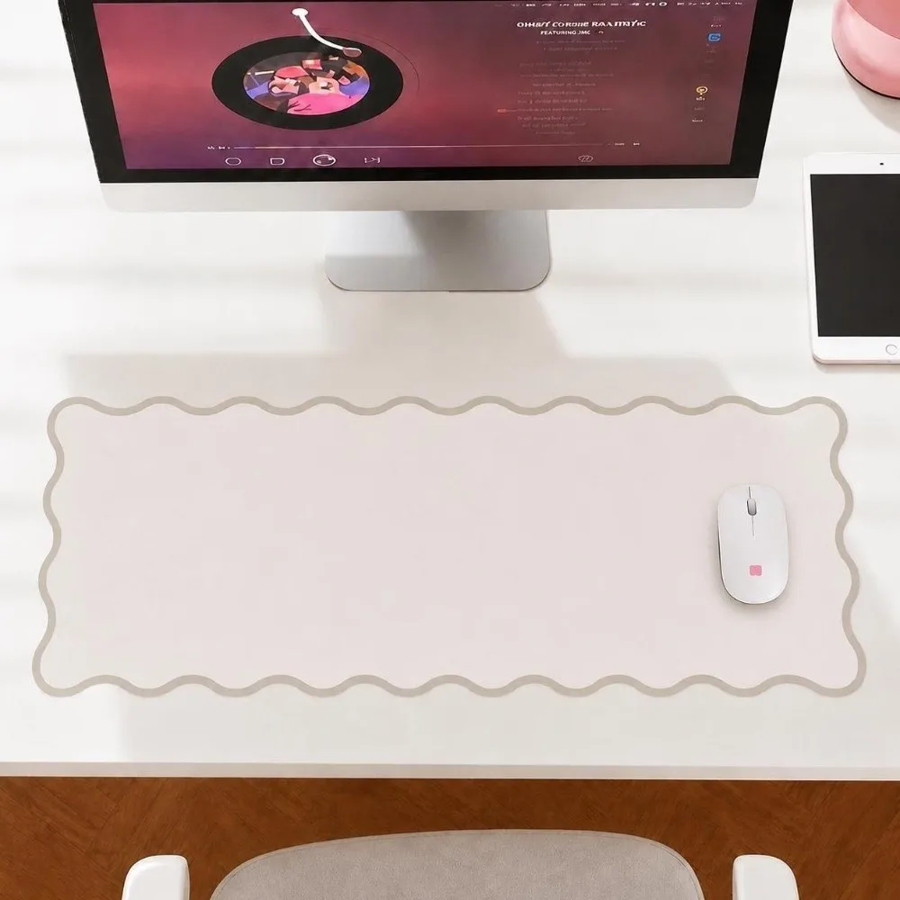 Durable 35x80cm Scalloped Desk Mat PU Waterproof Extra Large Mouse Pad Non Slip Sweet Computer Desk Pad for Workspaces