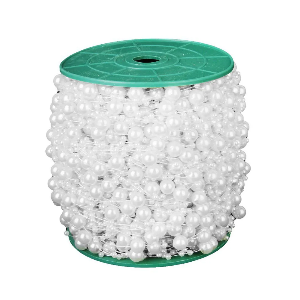 

75M Faux Pearl Beaded Chain Round Imitation Pearl Jewelry Lightweight Decorative DIY Craft Supply for Home Wedding Accessories