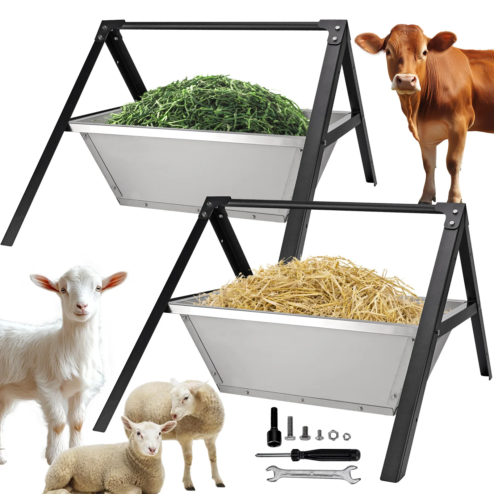 Stainless steel cattle and sheep feeding trough in the farm Removable bracket Anti-rust feeding trough Sheep hanging feeding