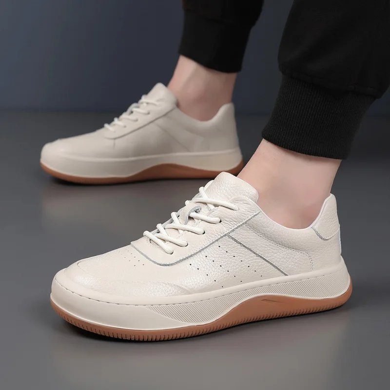 

Top Layer Cowhide Autumn New Men's Casual Shoes Genuine Leather Breathable White Shoes Men's Sports Shoes Thick Soled Shoes ﻿