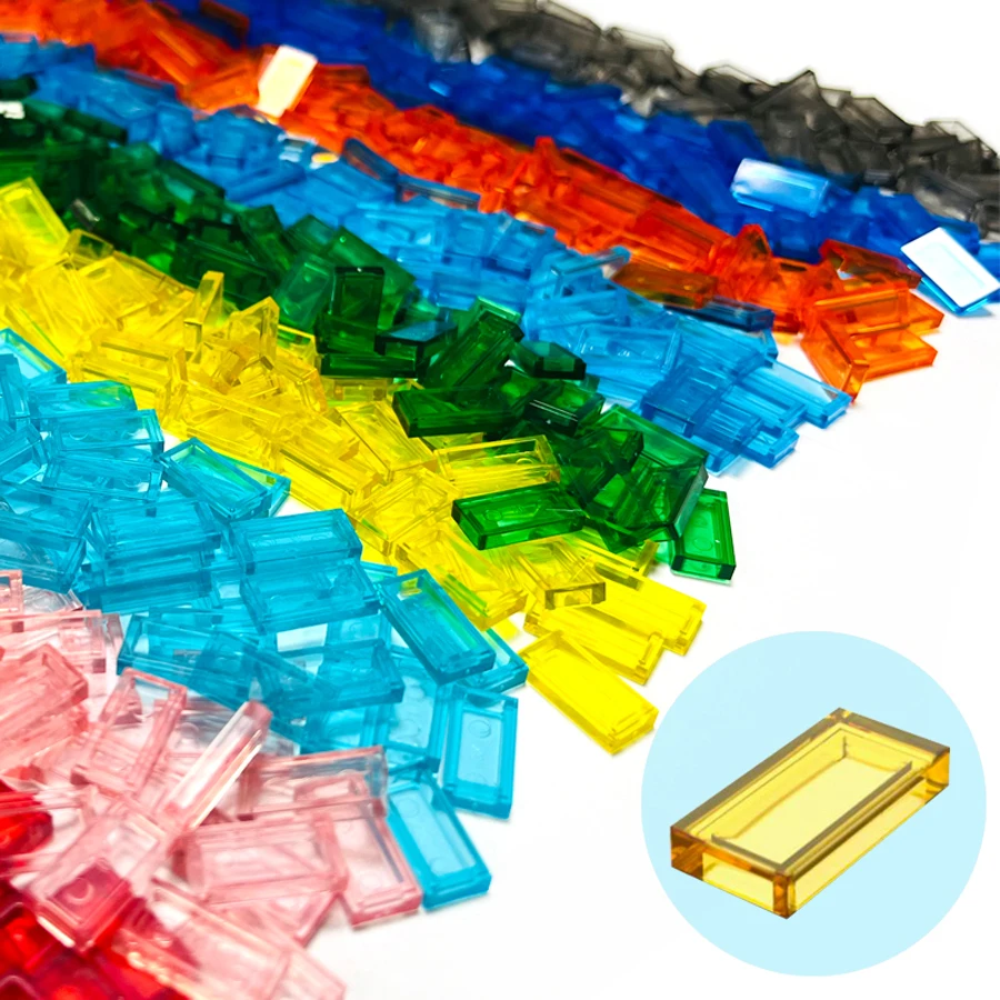 300PCS/LOTTransparent Tile 1X2 Building Block MOC Parts Colorful  Brick Toys for Pixel Art Compatible 3069