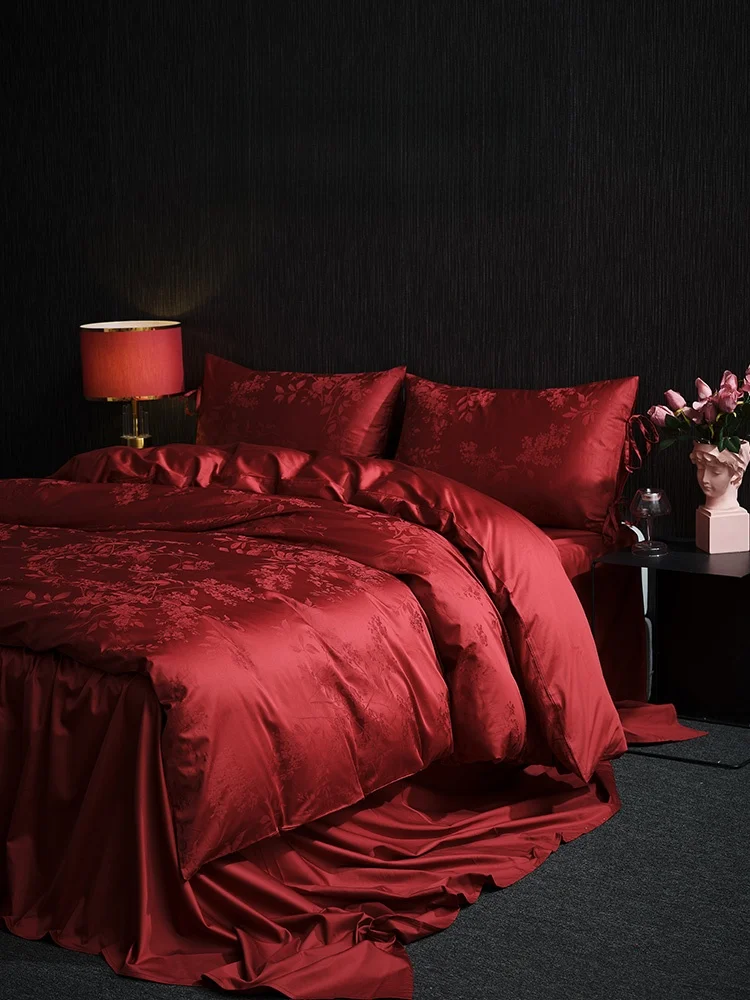 

Sandman Luxury Wedding Four-Piece Set Large Red Celebration Marriage Bedding 00S Long Velvet Cotton Wedding Quilt Bedding