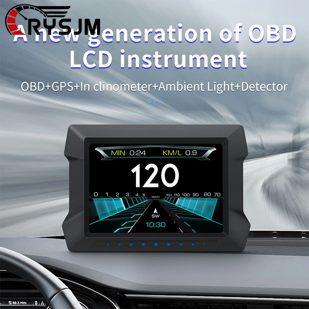 P22 OBD2 + GPS + Slope Gauge Car Head Up Display Digital LCD HUD Speedometer RPM Voltage Driving Meter Automotive Electronics