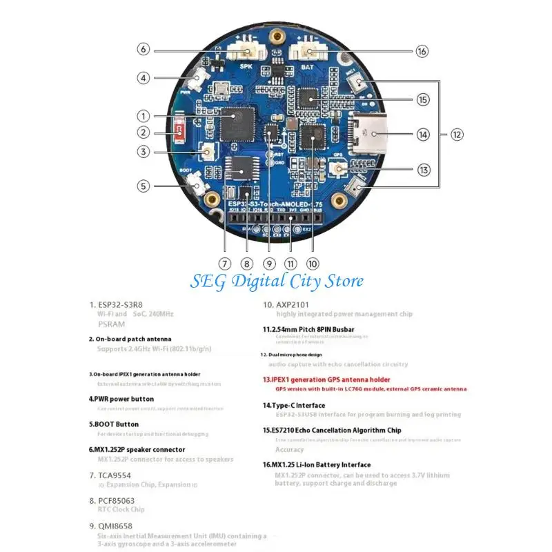 U75B S3R8 Double Cored Development Integrated 1.75in Screen With 16MB Flash 8MB PSRAM And Type C