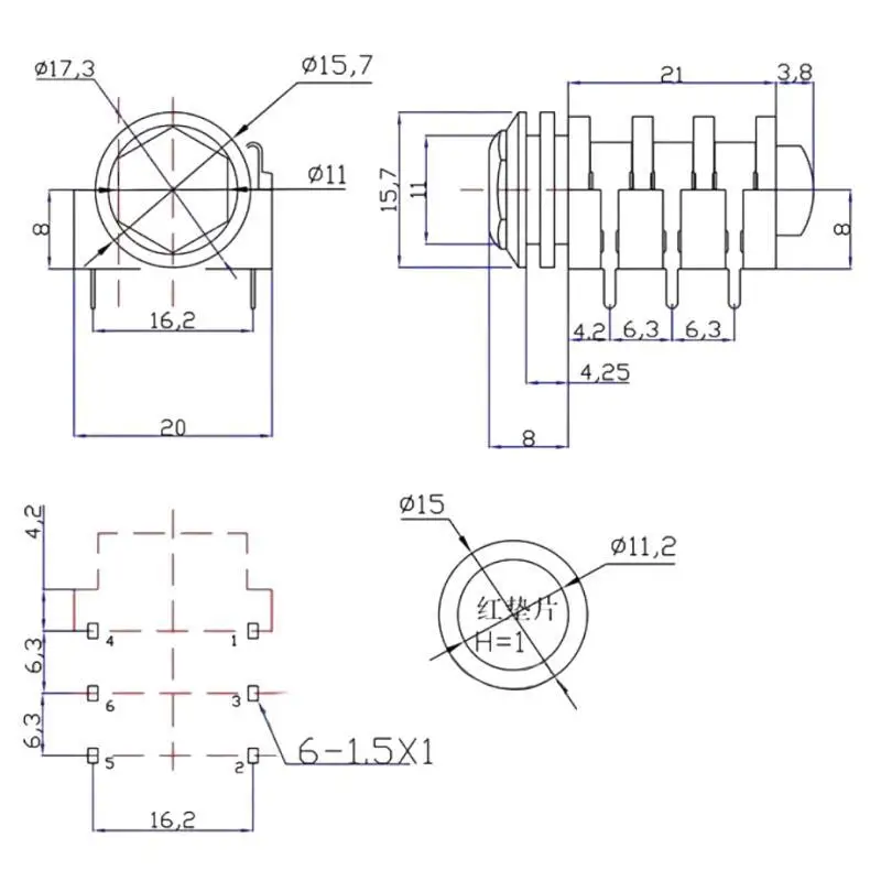 5PCS Premium Schalter 4-pin 6-pin CLIFF JACK 6,35 Große 2-core Große 3-core Weibliche Kopf Audio Stehen 6,5 Stereo Buchse – Detail 2