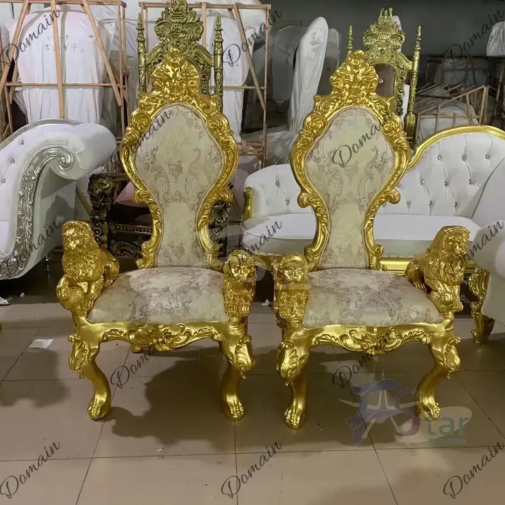 Aa  2pcs Gold Luxury Royal Event Wedding King And Queen Throne Chairs For Bride And Groom S z