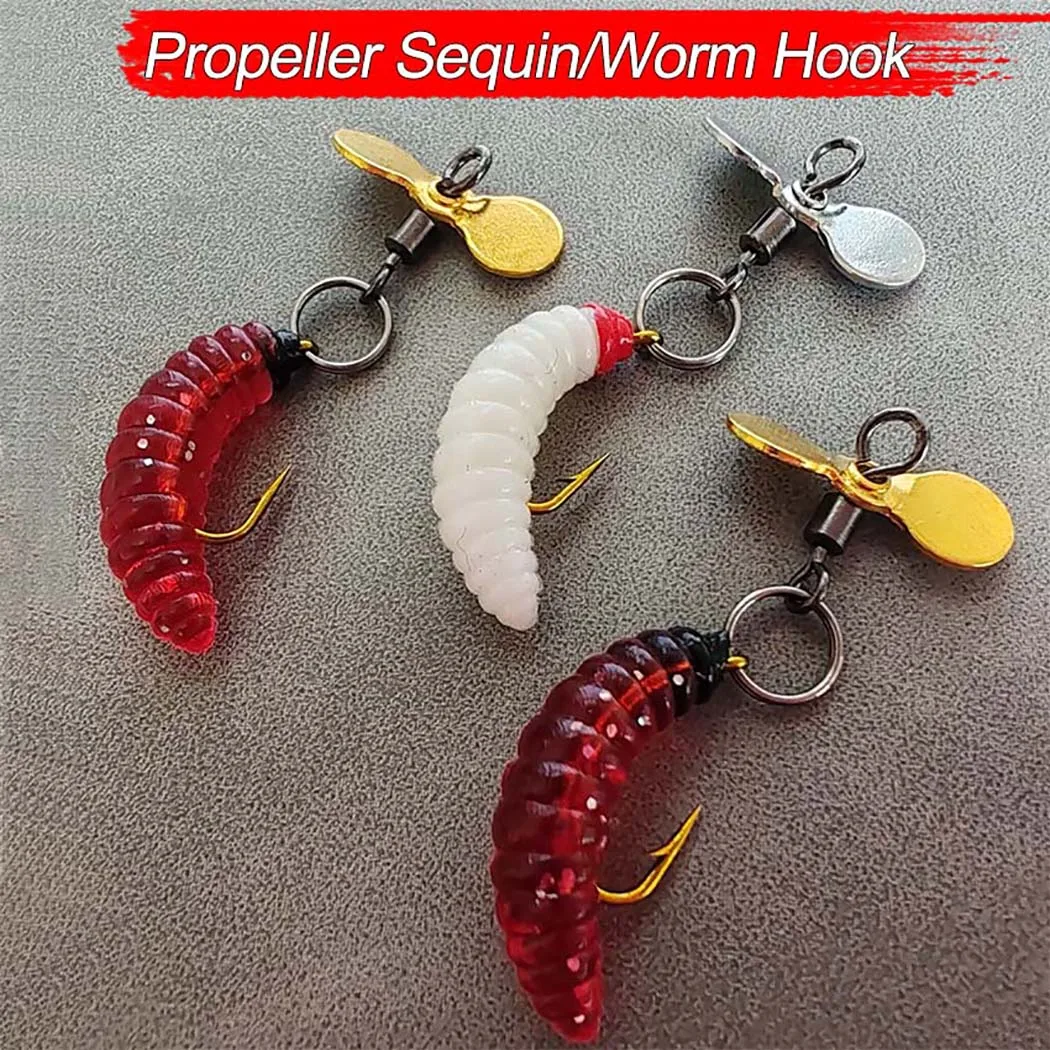 5Pcs/Box Propeller Worm Fishing Lure Spinner Spinning Bait Rotating Blade Sequin Bionic Fish Lure