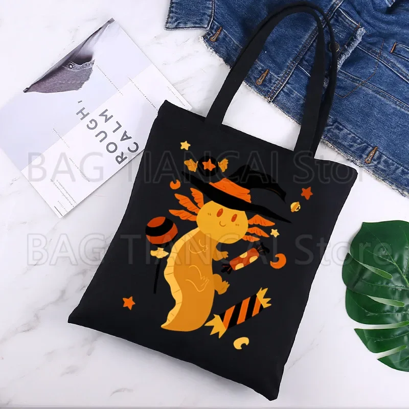 Anatomy of The Mexican Axolotl Kawaii Canvas Bags Shopper Shoulder Bag Women Handbags Shopping Tote Casual Woman