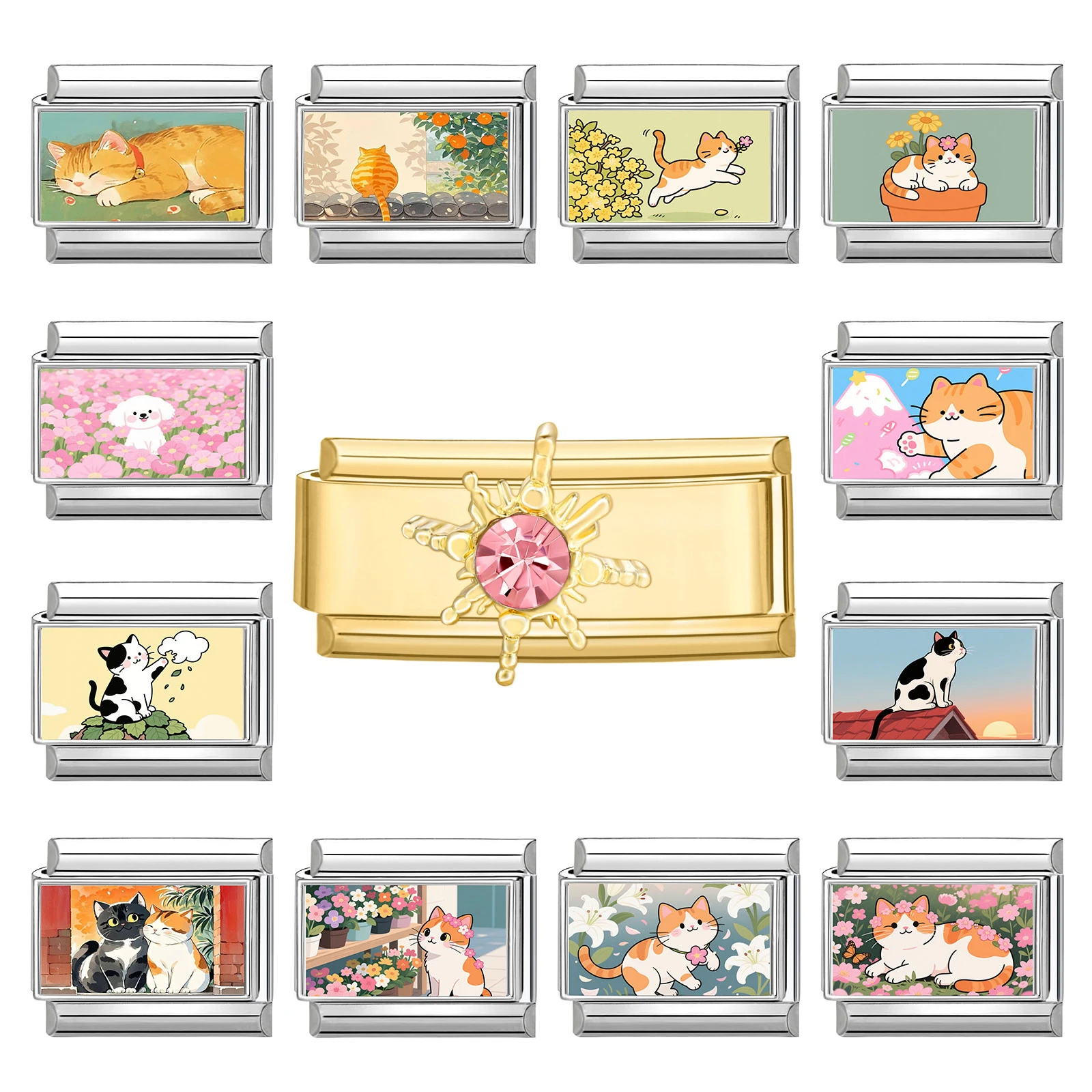 جديد جميل الحيوانات الأليفة القطط والكلاب وصلات سحرية إيطالية تناسب 9 مللي متر سوار الفولاذ المقاوم للصدأ النساء الرجال DIY بها بنفسك صنع المجوهرات #1