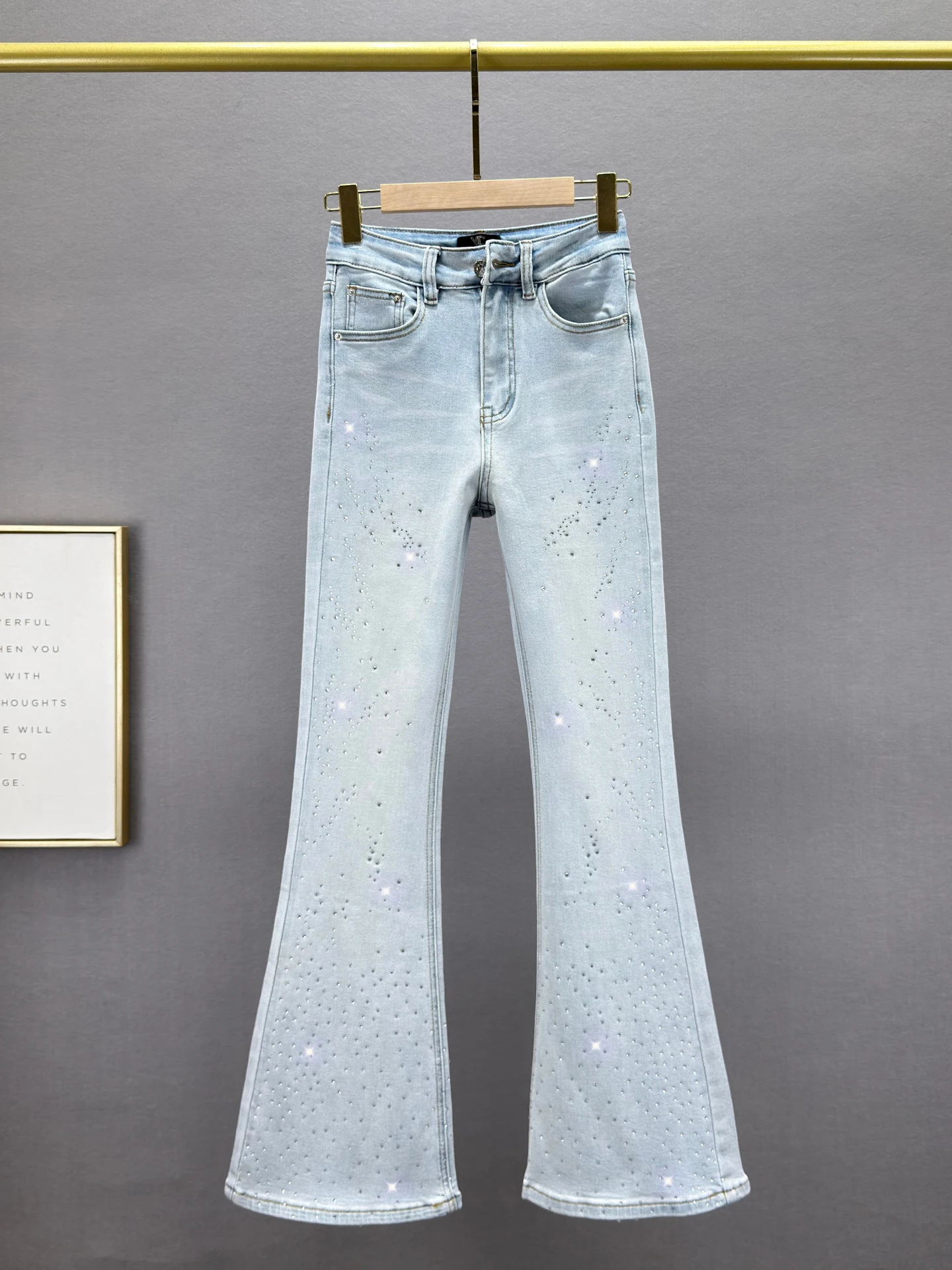 

Women's Slim Fit High Waist Denim Jeans Spring 2026 New Sle Elastic Bell Bot Glittering European Faion Long Trousers