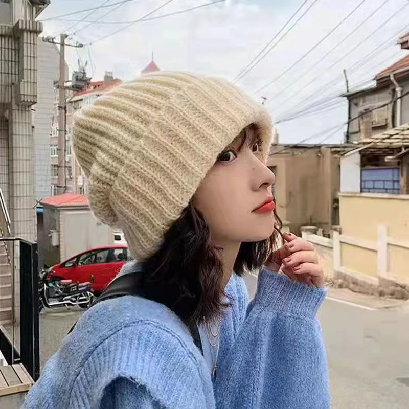 

Осенне-зимние новые теплые шапки для женщин и мужчин, модные женские Повседневные вязаные шапки, однотонные вязаные шапки