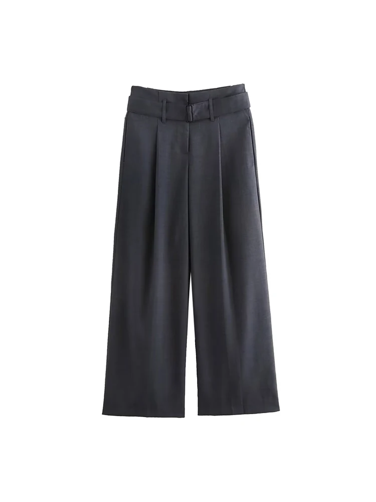 

2024 European and American style women's clothing new French fashion with belt design casual versatile trousers