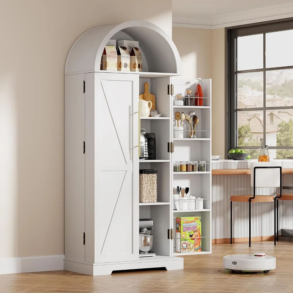 خزانة مخزن المطبخ المقوسة، خزانة مخزن طعام المزرعة 65 ساعة مع أبواب ورفوف، خزانة مطبخ قائمة بذاتها #1