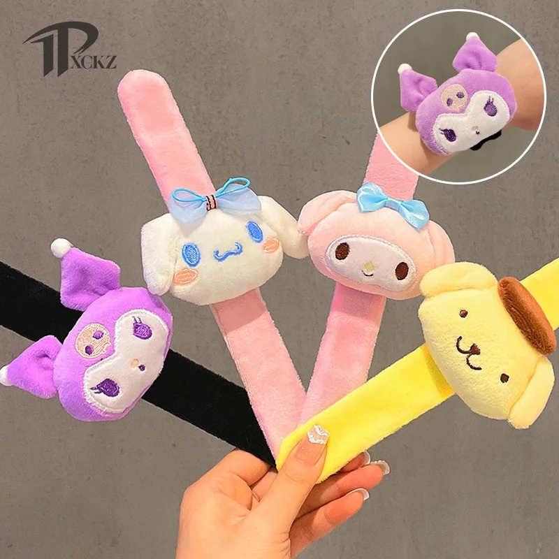 Cartoon Sanrio Plush Clap Circle Toy Hello Kitty Melody Wristband LinaBell Slap Bracelets Hand Clap Ring Kids Party Favor Gifts