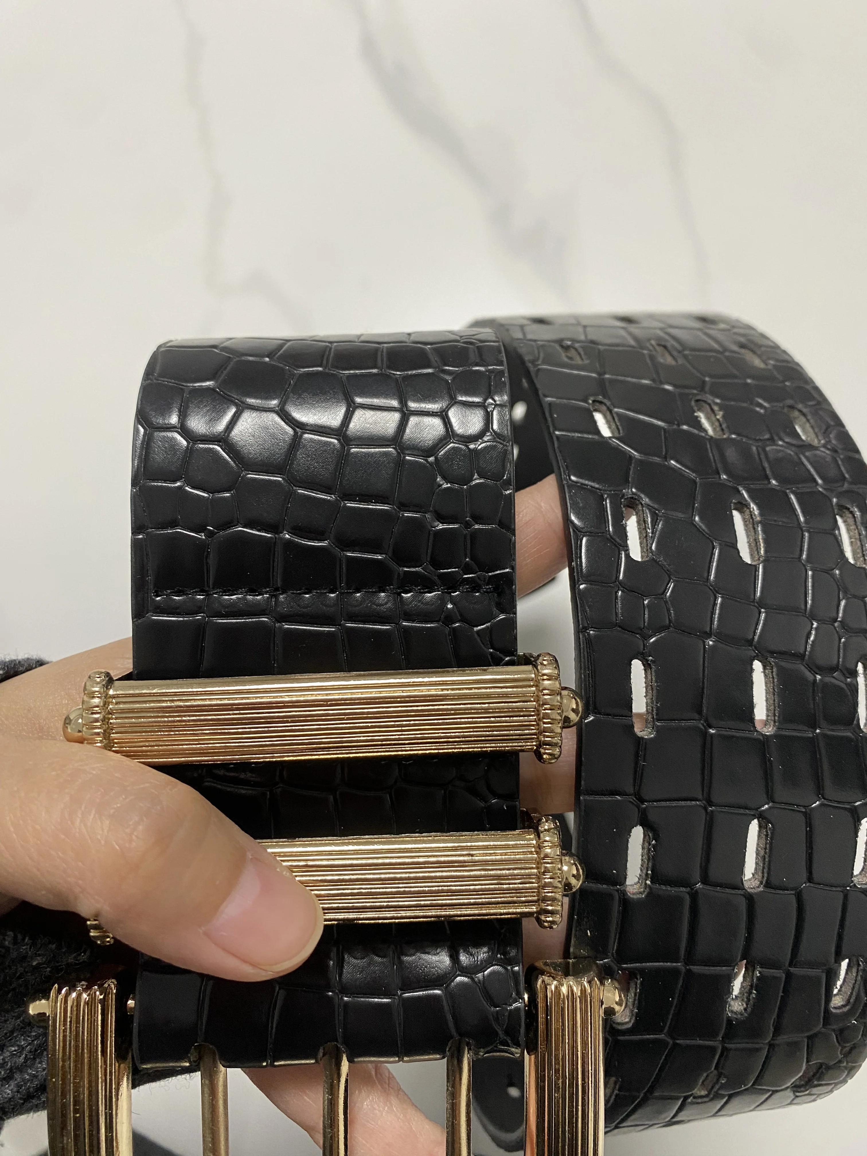 แฟชั่นผู้หญิงสีดํา PU หนัง Punk Cummerbunds หญิงชุดรัดตัวเข็มขัดตกแต่งเข็มขัดกว้าง TB378