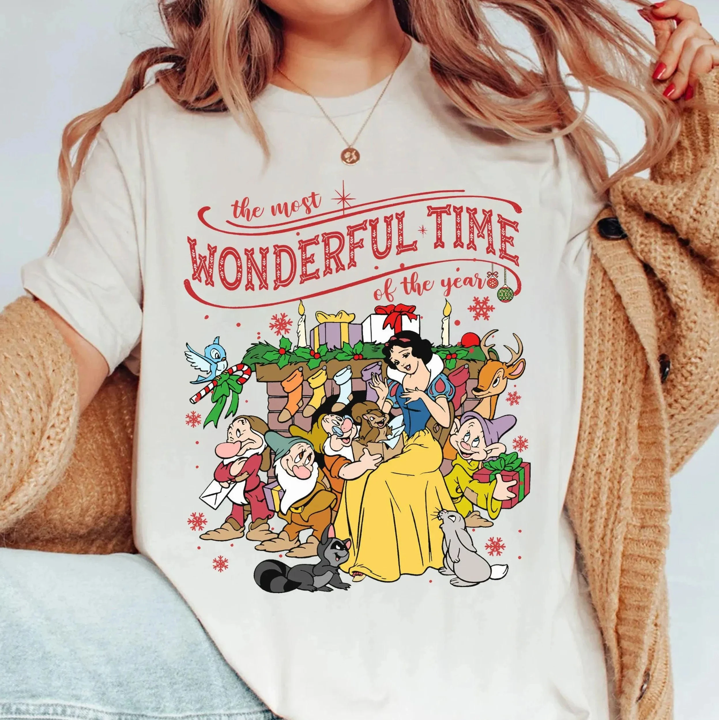 

Это самое чудесное время года! Белоснежка и семь гномов Рождественская рубашка из чистого хлопка всесезонная нижняя рубашка.