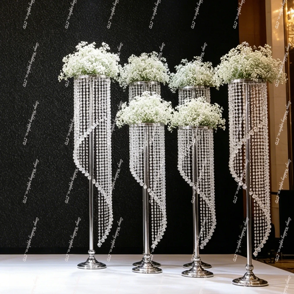 4-10pcs 100-120cm acrylic crystal Pedestal Roman Column Pillar Tall Aisle Flower Stand for Wedding Road Lead Stage Backdrop