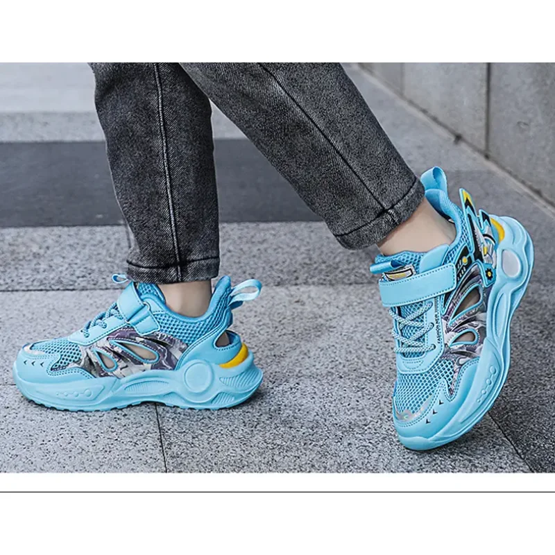 Zapatos para niños de calidad 2025, red única, estudiantes universitarios, deportes a través de zapatillas para correr, zapatillas para niños