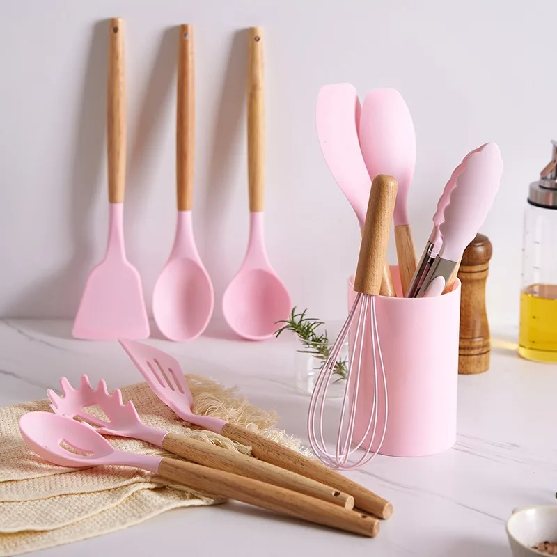 

12pcs Silicone Kitchen Utensils Set Non-stick Spatula Soup Spoon Food Clip Home Food Grade Heat-resistant Baking Kitchen Gadgets