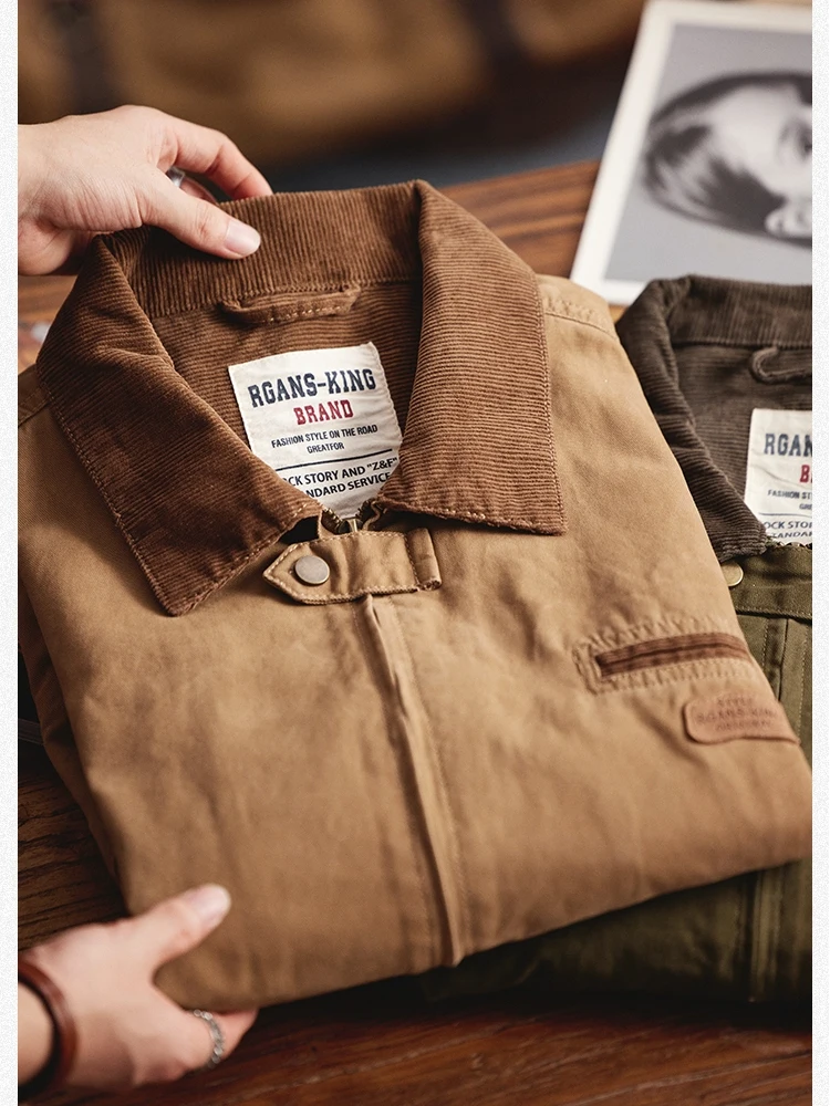 BGYO Deer Rise American Retro Canvas Jaet Męska Odzież Robocza Kołnierz Wykładany Outdoorowa Kurtka Myśliwska Jesienna Młodzieżowa Faion Stan...