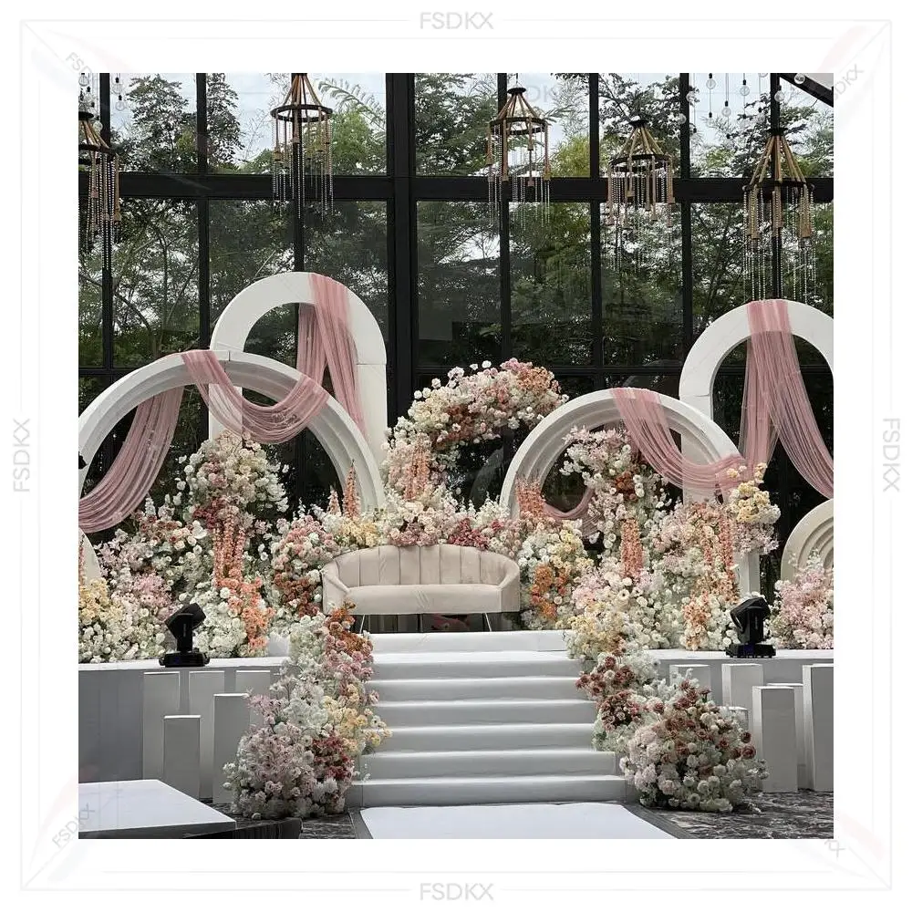 FSDKX Creative Design White Ripple Backdrops Cheap Pvc Backdrop Arc Arch Wedding Ripple Curve Backdrop