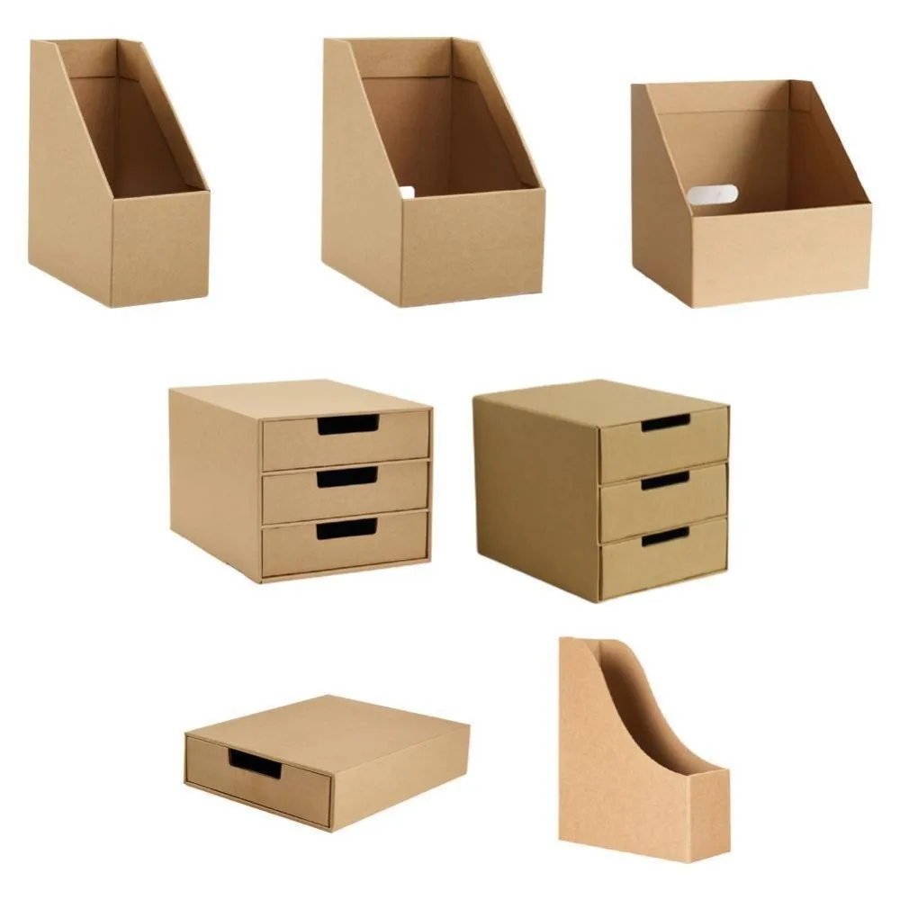 Desktop Bins Paper Storage Box Removable Compartments Office File Storage Boxes Kraft Paper Storage Classification