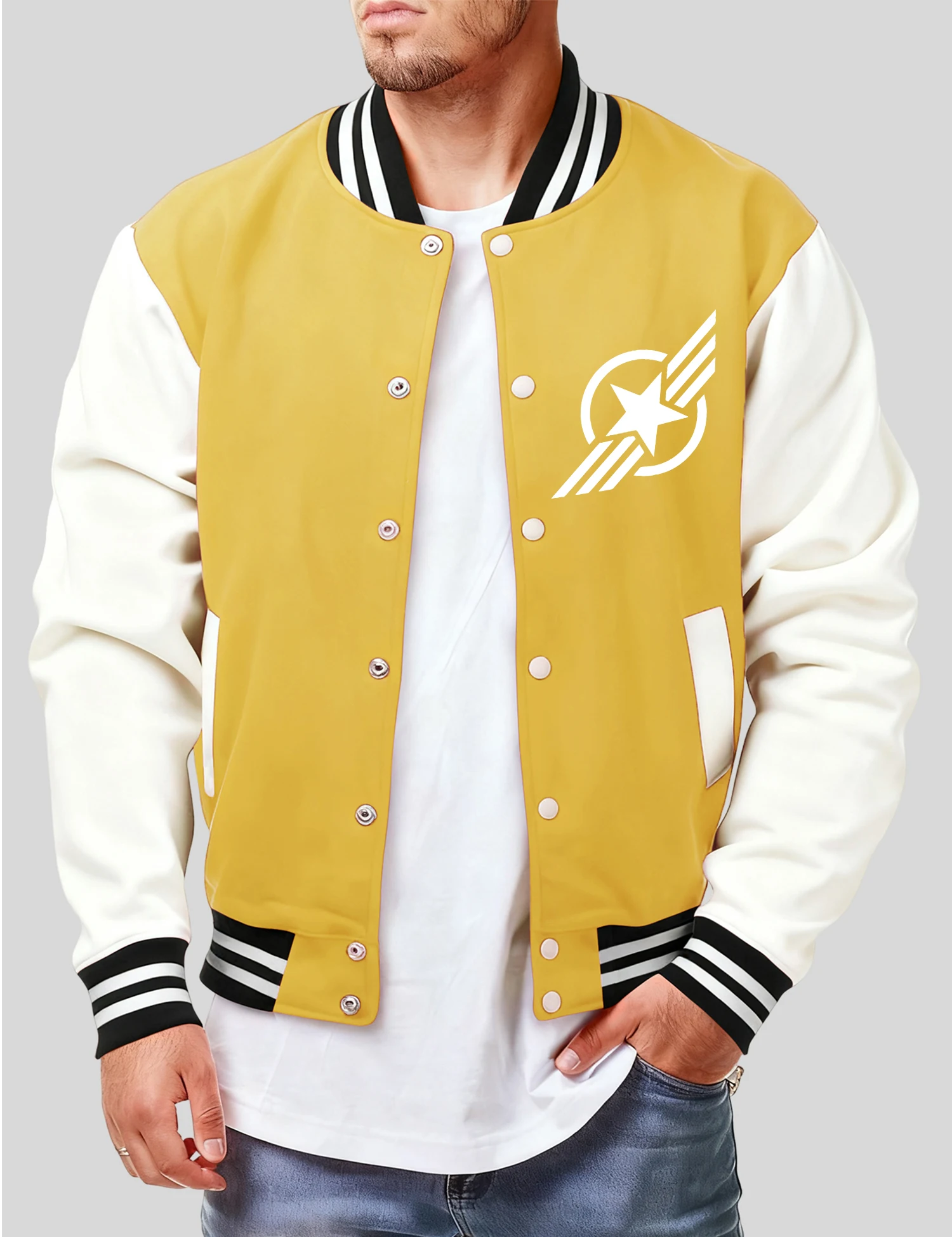 Pentagramma circolare e ali Stampe Maglia da baseball Giacca casual da uomo Autunno Cappotto retrò allentato Abbigliamento in pile unisex per tutti gli abbinamenti