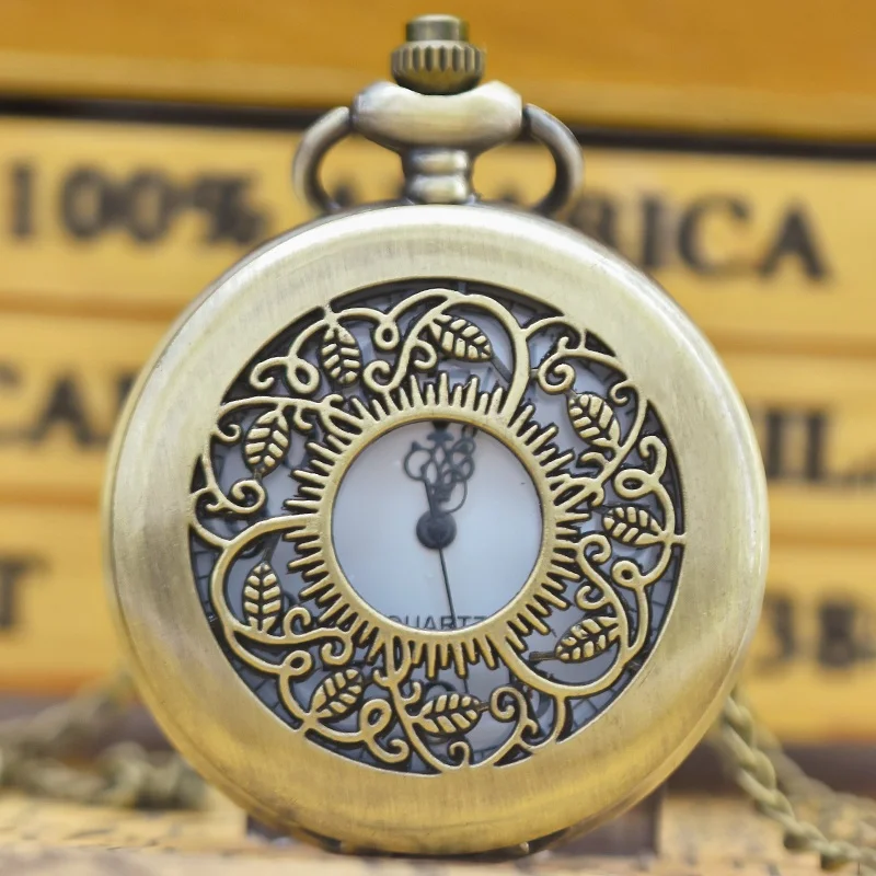 빈티지 청동 조가비 오픈워크 꽃 조각 목걸이, 쿼츠 포켓 시계, 패션 쥬얼리, 여성용 선물