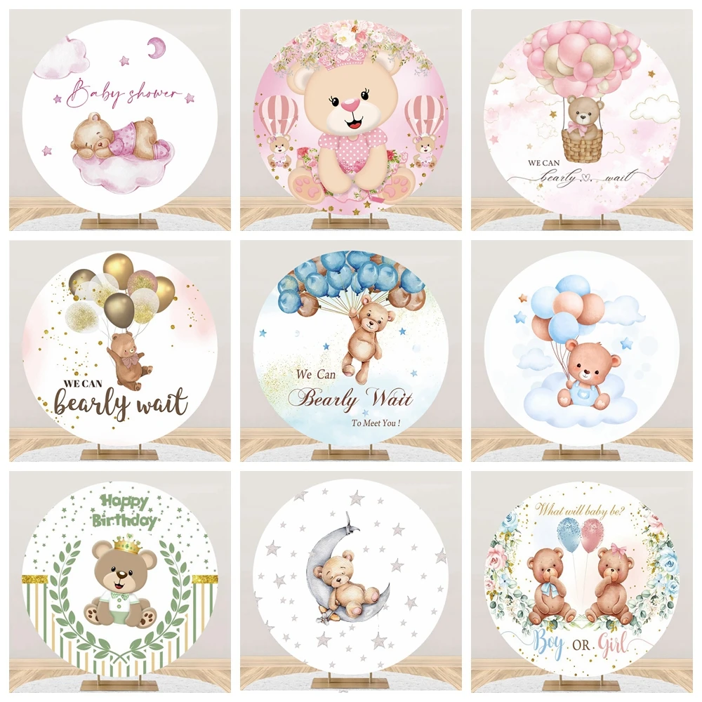 Bear Round Birthday Backdrop Newborn Baby Shower Panda Party Photography Background Decor Polyester Photo Studio Photographic