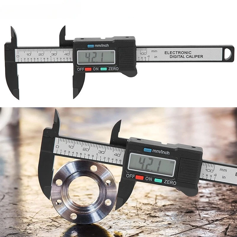 0-150mm 6 in Digital Vernier Caliper Carbon Fiber Plastic LCD Electronic Gauge Micrometer for DIY Precision Measuring Instrument