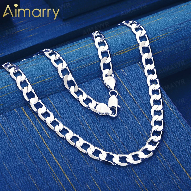 925 Sterling Silver 8mm Simple Flat Side Necklace 16-30 Inches Women's Party Engagement Wedding Fashion Jewelry