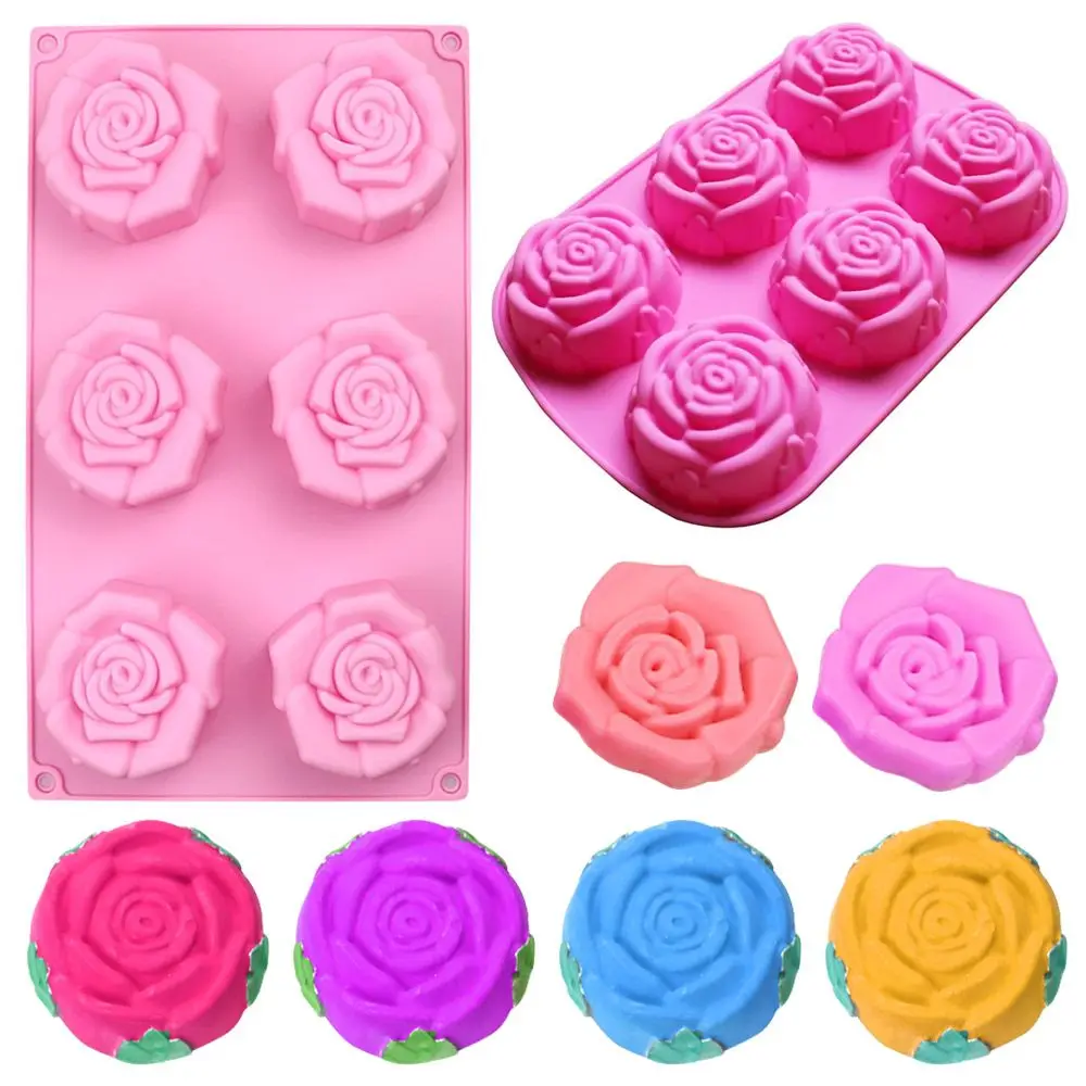 6 Cavity Creative Flower Shaped Soap Mold Silicone Molds for DIY Handmade Fondant Cake Decorating Candle Mold Pudding Candy Mold