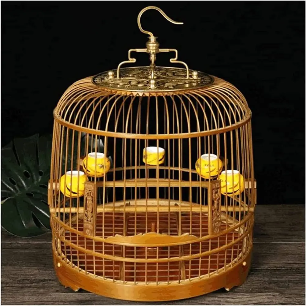 

Vintage Brown Birdcage with Hooks for Small to Medium Birds, Ideal for Home Flying and Novel Den Décor
