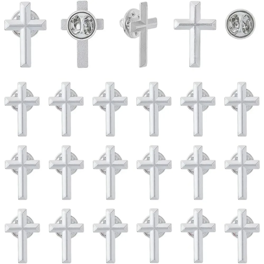 24 Stück Kreuz-Anstecknadeln, Legierung, Kreuz-Broschen, Kapellen-Kreuz-Brosche, 0,98 x 0,63 Zoll, Memorial-Pins, Beerdigung, Kirche, beten, öffentliche Veranstaltung
