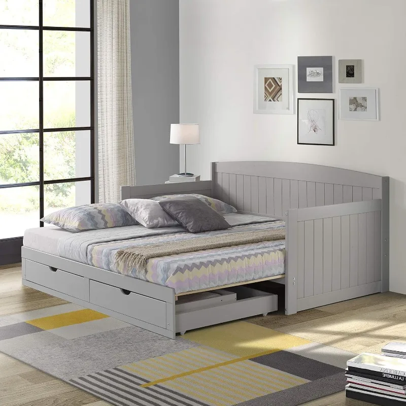 Harmony Wood Daybed Single 2 Pull-Out Drawers 440 lbs Weight Capacity Brazilian Pine ConstructionTrundle King Size Bed