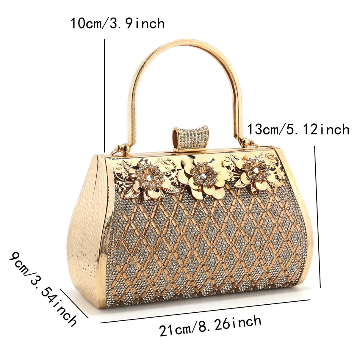 Bucket Design Women Clutch Bags Golden Metal Luxury Acrylic Evening Bags Box Holder Rhinestones Glitter Handbags Purse view 6