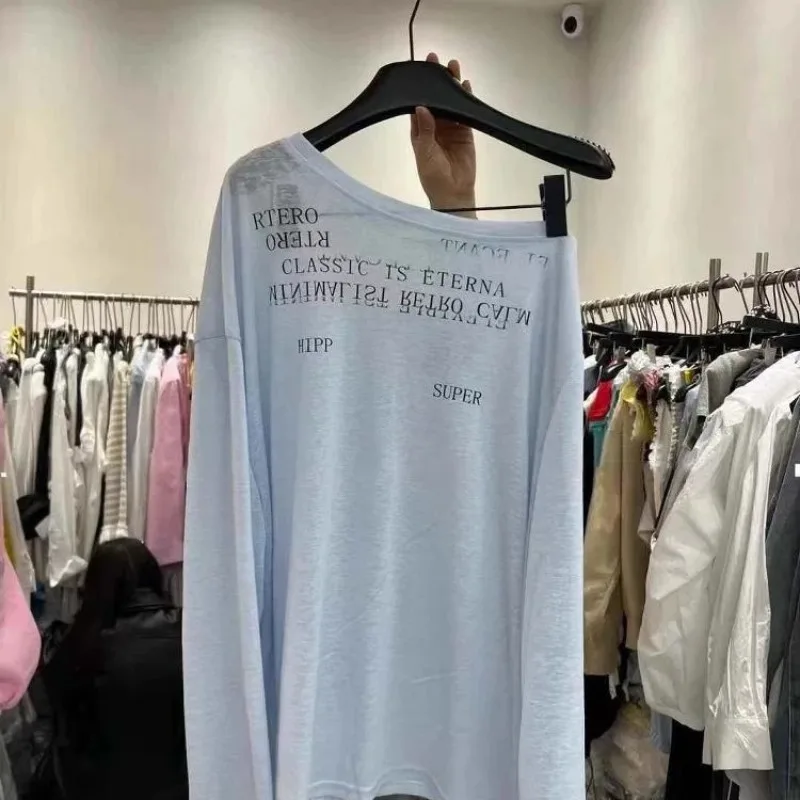 2025 Summer New Fashion Women Lightweight Breathable Sun Protection Shirt Stylish Letter Print Oversize Lazy Trendy T-Shirt view 3