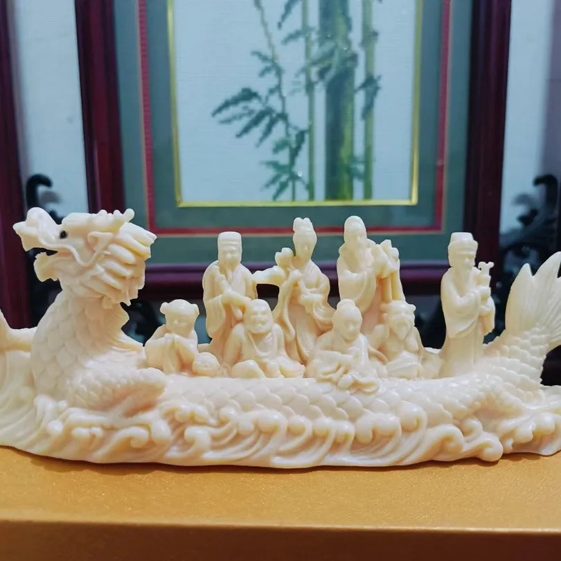 Ivory Nut Carved Eight Immortals Crossing The Sea Figurine Home Office Desktop Decor Craft Ornament Collectible Gift