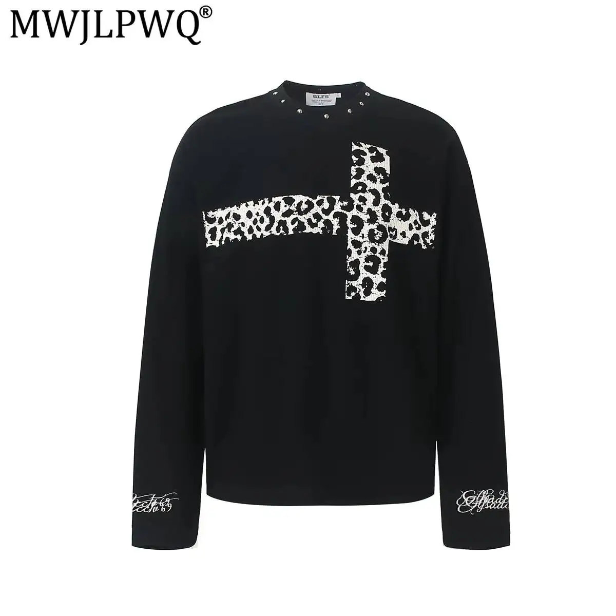 MWJLPWQ American Street Style Leopard Print Sweatshirt Men's Trendy Long Sleeve Round Neck Casual Tops 2026 Autumn New 20056