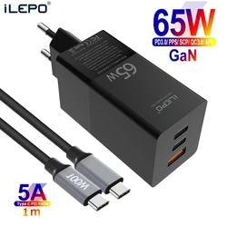65W GaN USB C Wall Charger Power Adapter,3 Port PD 65W PPS QC3 45W SCP for Laptops MacBook iPad iPhone 14 Pro Max Samsung
