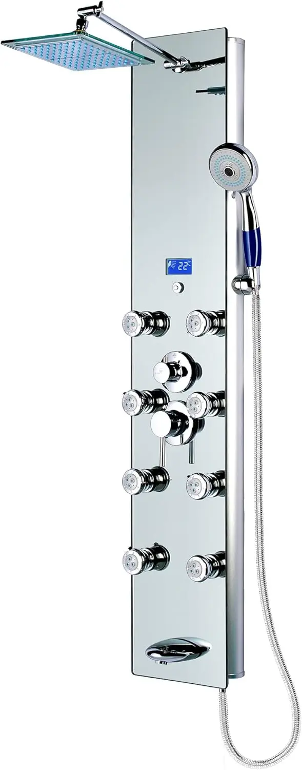 Shower Panel Tower System with Rainfall Shower Head and 8 Adjustable Massage Jets